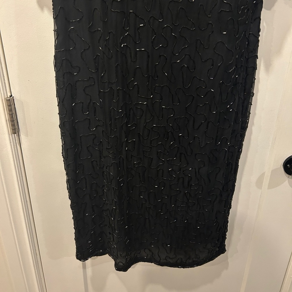 Vintage Elegant Black Silk Dress with Colourful floral beading - Picture 8 of 17